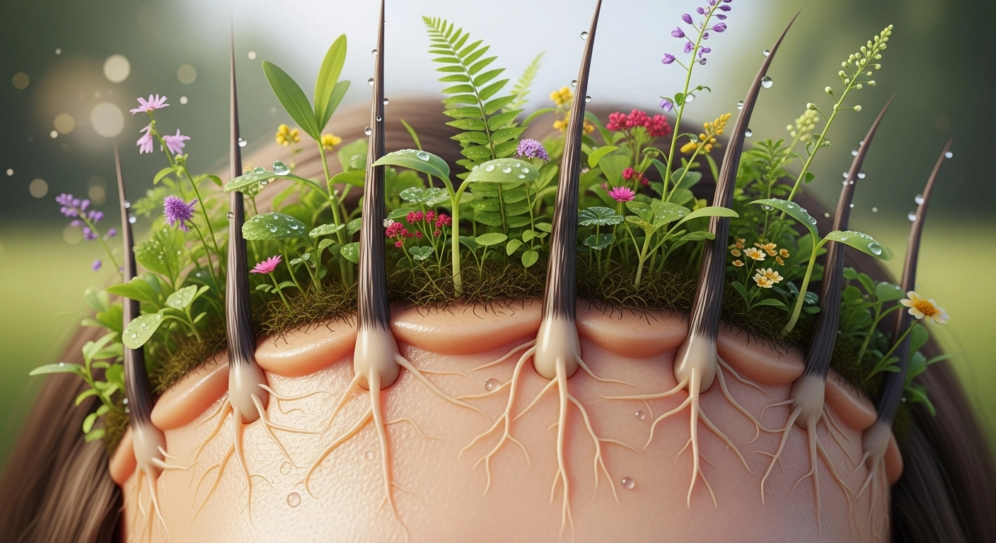 健康な頭皮と植物が育つイメージ