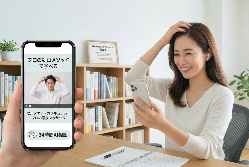 スマートフォンで頭皮ケアを学ぶイメージ
